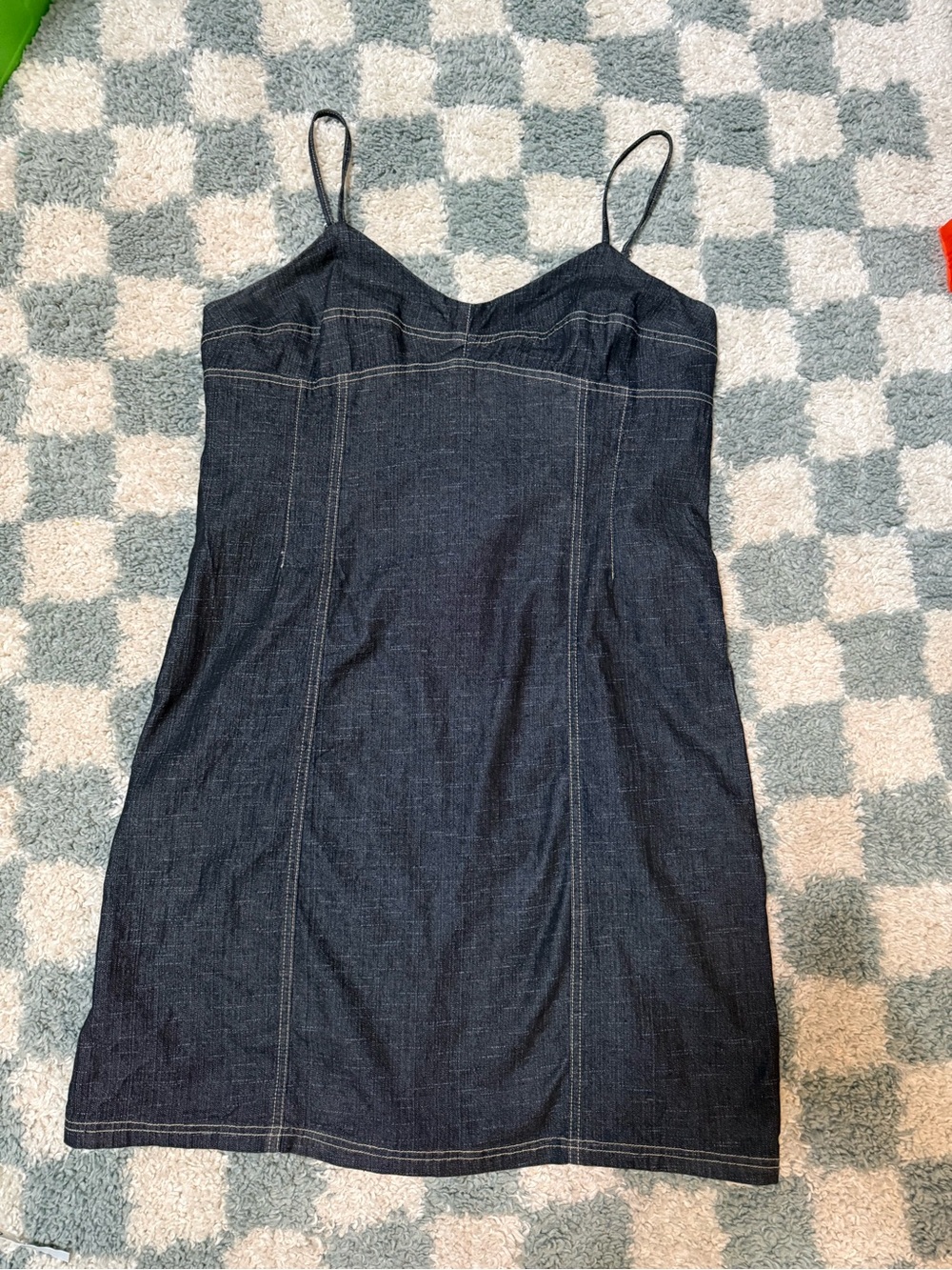 Carolina Blues Vintage Y2K 90s Dark wash Denim Spaghetti Strap Mini Dress grunge
